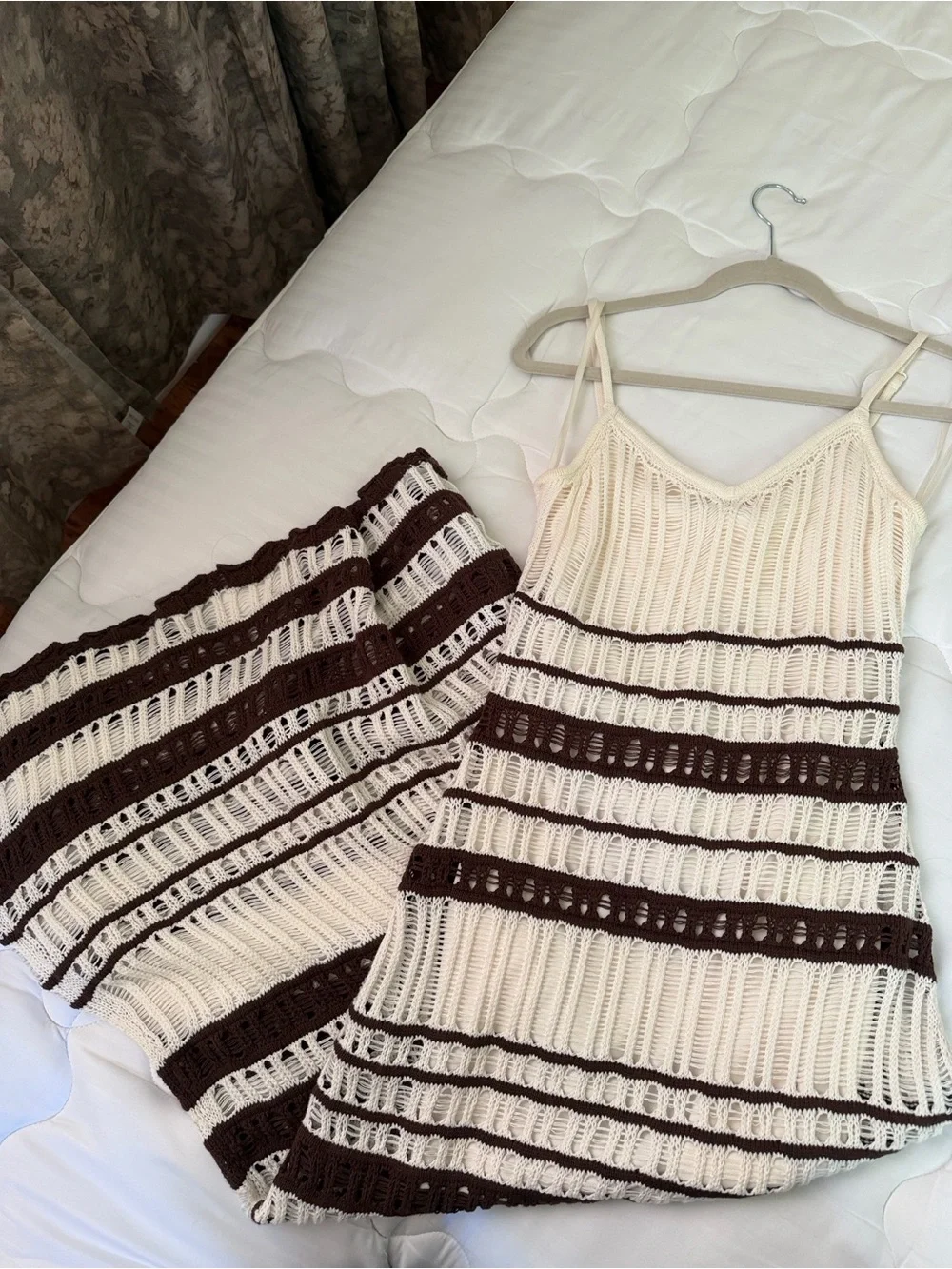 Abercrombie & Fitch Cream and Brown Striped Knit Maxi Dress